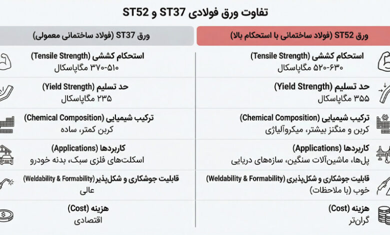 تفاوت ورق st37 با ورق  st52